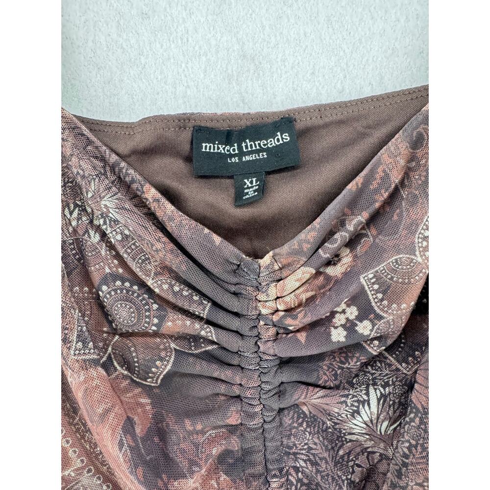 Y2K fairycore Paisley Floral Mesh Handkerchief Top Boho XL Ruched Front - Picture 3 of 7